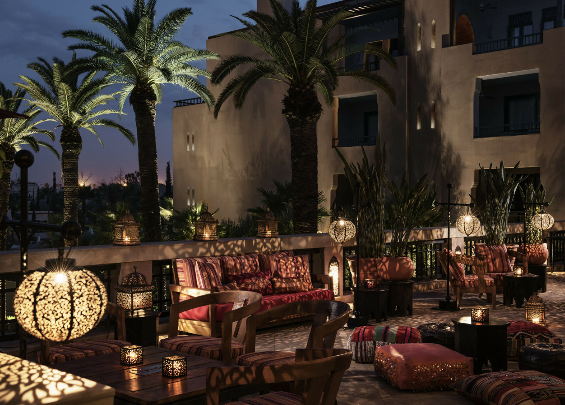 Four Seasons Marrakech terrace at night